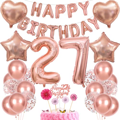 Deko 27. Geburtstag Frauen Tortendeko - Rosegold Geschenk für 27 Jahre - Ballon Set von Cnrose
