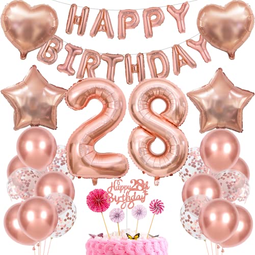 Deko 28. Geburtstag Frauen Tortendeko - Rosegold Geschenk für 28 Jahre - Ballon Set Deko 28. Geburtstag Frauen Tortendeko - Rosegold Geschenk für 28 Jahre - Ballon Set von Cnrose