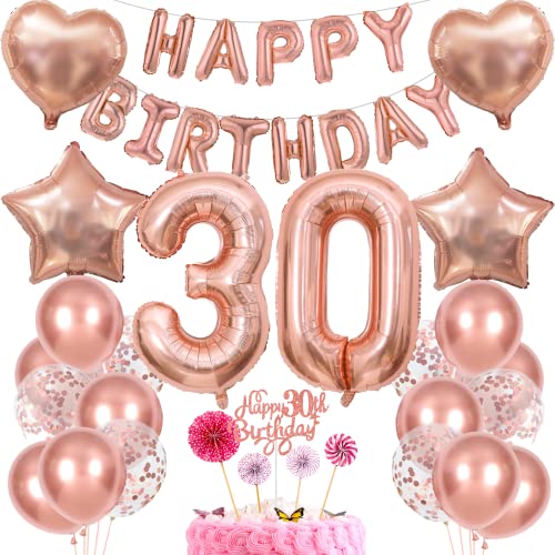 Deko 30. Geburtstag Frauen Tortendeko Rosegold - Geschenk für 30 Jahre Ballon Set Deko 30. Geburtstag Frauen Tortendeko Rosegold - Geschenk für 30 Jahre Ballon Set von Cnrose