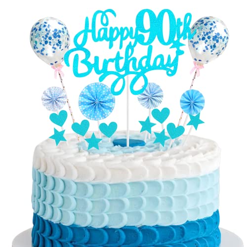 Cnrose Tortendeko 90. Geburtstag Hello 90 Cake Topper Blau Mit Herz Stern Ballon Kuchendeko Happy 90th Birthday Mann Frauen Junge Cnrose Tortendeko 90. Geburtstag Hello 90 Cake Topper Blau Mit Herz Stern Ballon Kuchendeko Happy 90th Birthday Mann Frauen Junge von Cnrose