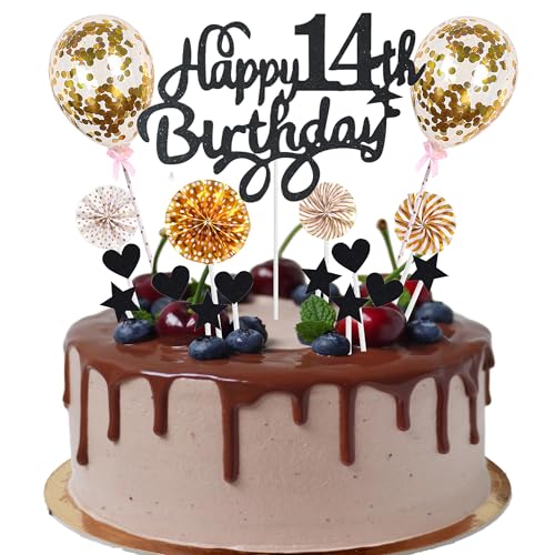 Cnrose Tortendeko junge mädchen 14. Geburtstag Hello 14 Cake Topper schwarz gold mit Herz Stern Ballon Kuchendeko 14. Geburtstag Happy 14th Birthday Tortendeko 14 jahre junge 14 Geburtstag Mädchen Cnrose Tortendeko junge mädchen 14. Geburtstag Hello 14 Cake Topper schwarz gold mit Herz Stern Ballon Kuchendeko 14. Geburtstag Happy 14th Birthday Tortendeko 14 jahre junge 14 Geburtstag Mädchen von Cnrose