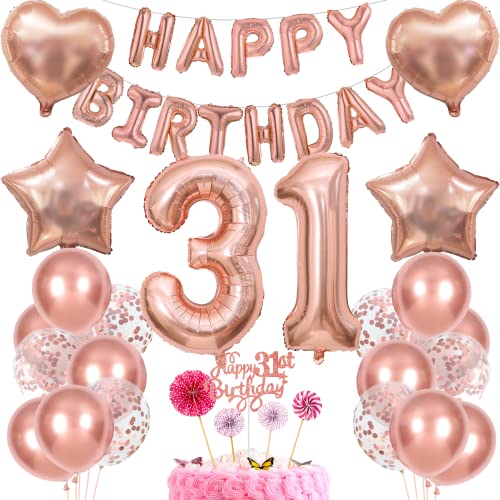 Deko 31. Geburtstag Frau Tortendeko Rosegold - Geschenk für 31 Jahre Frauen mit Ballon Deko 31. Geburtstag Frau Tortendeko Rosegold - Geschenk für 31 Jahre Frauen mit Ballon von Cnrose