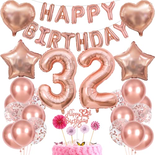 Deko 32. Geburtstag Frau Tortendeko Rosegold - Geschenk für 32 Jahre Frauen Mit Ballon Deko 32. Geburtstag Frau Tortendeko Rosegold - Geschenk für 32 Jahre Frauen Mit Ballon von Cnrose