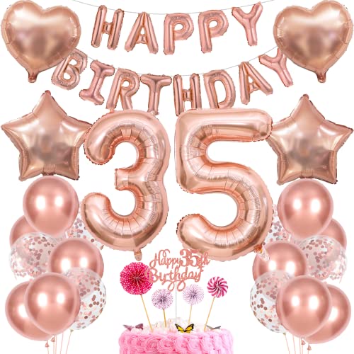 Deko 35. Geburtstag Frau - Tortendeko Rosegold für Frauen - Geschenk mit Ballon für 35 Jahre Deko 35. Geburtstag Frau - Tortendeko Rosegold für Frauen - Geschenk mit Ballon für 35 Jahre von Cnrose