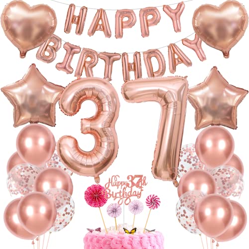 Deko 37. Geburtstag Frau Tortendeko - Rosegold Geschenk für 37 Jahre Frauen - Ballon Dekoration Deko 37. Geburtstag Frau Tortendeko - Rosegold Geschenk für 37 Jahre Frauen - Ballon Dekoration von Cnrose