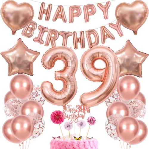 Deko 39. Geburtstag Frau - Tortendeko Rosegold für Frauen - Geschenk mit Ballon für 39 Jahre Deko 39. Geburtstag Frau - Tortendeko Rosegold für Frauen - Geschenk mit Ballon für 39 Jahre von Cnrose