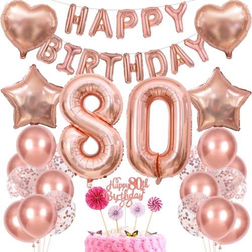 Deko 80. Geburtstag Frau - Tortendeko Rosegold für Frauen - Geschenk mit Ballon für 80 Jahre Deko 80. Geburtstag Frau - Tortendeko Rosegold für Frauen - Geschenk mit Ballon für 80 Jahre von Cnrose