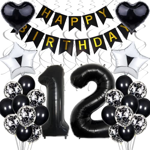 Luftballon 12. Geburtstag Dekoration,Schwarz Geburtstag 12 Jahre Junge,Black and White Party Deko,12 Geburtstag Mädchen Junge,Silber Geburtstagsdeko 12 Jahre Mädchen,12. Geburtstagdeko für Junge Luftballon 12. Geburtstag Dekoration,Schwarz Geburtstag 12 Jahre Junge,Black and White Party Deko,12 Geburtstag Mädchen Junge,Silber Geburtstagsdeko 12 Jahre Mädchen,12. Geburtstagdeko für Junge von Cnrose