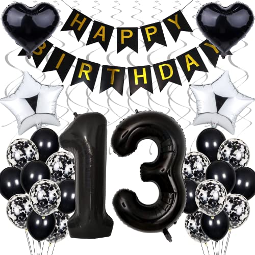 Luftballon 13. Geburtstag Dekoration - Schwarz und Silber für Mädchen und Junge - Black and White Party Deko Luftballon 13. Geburtstag Dekoration - Schwarz und Silber für Mädchen und Junge - Black and White Party Deko von Cnrose