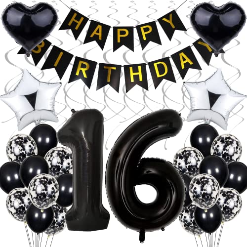 Luftballon 16. Geburtstag Dekoration,Schwarz Geburtstag 16 Jahre Junge,Black and White Party Deko,16 Geburtstag Mädchen Junge,Silber Geburtstagsdeko 16 Jahre Mädchen,16. Geburtstagdeko für Junge Luftballon 16. Geburtstag Dekoration,Schwarz Geburtstag 16 Jahre Junge,Black and White Party Deko,16 Geburtstag Mädchen Junge,Silber Geburtstagsdeko 16 Jahre Mädchen,16. Geburtstagdeko für Junge von Cnrose
