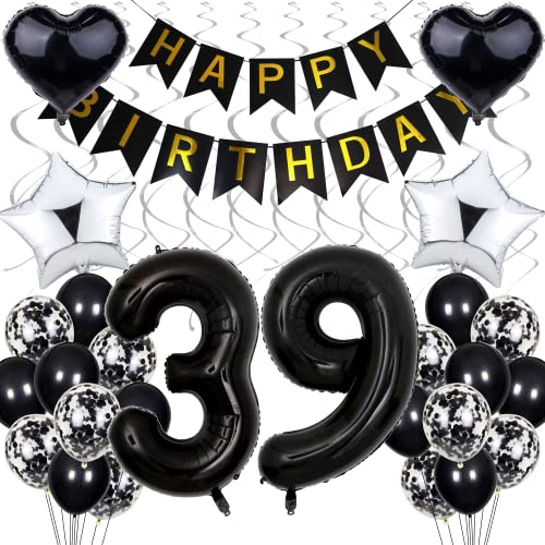 Luftballon 39. Geburtstag Dekoration,Schwarz Geburtstag 39 Jahre Männer,Black and White Party Deko,39 Geburtstag Frauen Männer,Silber Geburtstagsdeko 39 Jahre Frauen,39. Geburtstagdeko für Männer von Cnrose