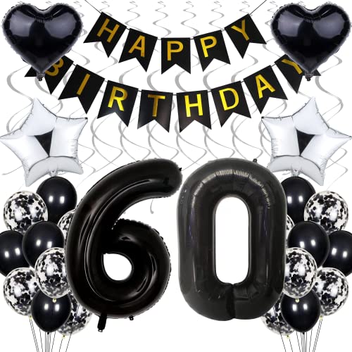 Luftballon 60. Geburtstag Dekoration,Schwarz Geburtstag 60 Jahre Männer,Black and White Party Deko,60 Geburtstag Frauen Männer,Silber Geburtstagsdeko 60 Jahre Frauen,60. Geburtstagdeko für Männer von Cnrose