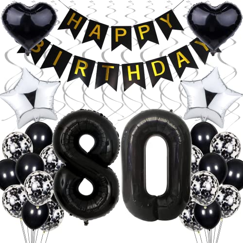 Luftballon 80. Geburtstag Dekoration - Schwarz und Weiß Party Deko für Männer und Frauen - Silber Geburtstagsdeko 80 Jahre Luftballon 80. Geburtstag Dekoration - Schwarz und Weiß Party Deko für Männer und Frauen - Silber Geburtstagsdeko 80 Jahre von Cnrose