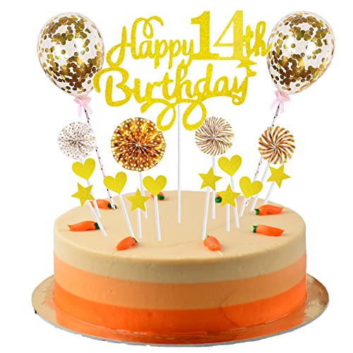 Tortendeko junge 14. Geburtstag Hello 14 Cake Topper Gold mit Herz Stern Ballon Kuchendeko 14. Geburtstag mädchen Happy 14th Birthday Tortendeko 14 jahre mädchen junge 14 Geburtstag mädchen junge von Cnrose