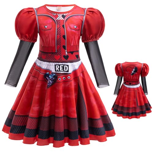Cnulaueu Descendants Rise of Red Kleid Anzug Red Cosplay Kostüm Halloween Outfit Puff Tutu Kleid Full Set (Rot, M) von Cnulaueu