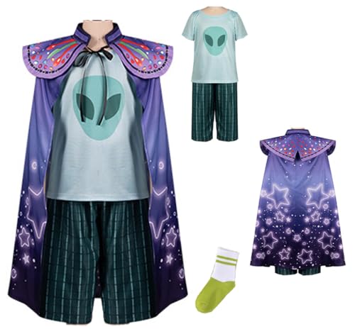 Cnulaueu Elio Kostüm Grün Little T-Shirt Shorts Umhang Erde Kommissar Uniform Anzug Halloween Cosplay Outfits (Grun, M) von Cnulaueu