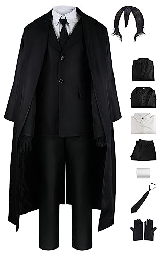 Cnulaueu Erwachsene Bungo Stray Dogs Cosplay Kostüm Anzug Anime Manga Halloween Outfit Dazai Osamu Uniform Mantel (Dazai Osamu mit Perücke, XXL) von Cnulaueu