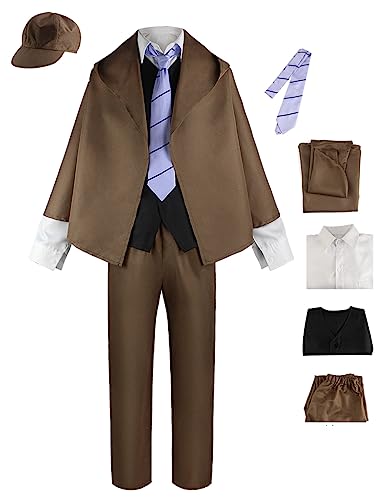 Cnulaueu Erwachsene Bungo Stray Dogs Cosplay Kostüm Anzug Anime Manga Halloween Outfit Dazai Osamu Uniform Mantel (Edogawa Rampo, XXL) von Cnulaueu