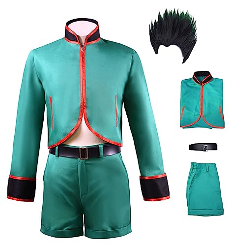 Cnulaueu Erwachsene HUNTER HUNTER Cosplay Kostüm Anzug Anime Manga Halloween Outfit Killua Zoldyck GON Shirt Jacke Full Set (GON·FREECSS mit Perücke, 3XL) von Cnulaueu