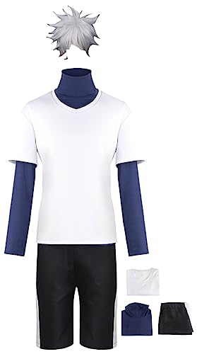 Cnulaueu Erwachsene HUNTER HUNTER Cosplay Kostüm Anzug Anime Manga Halloween Outfit Killua Zoldyck GON Shirt Jacke Full Set (Killua Zoldyck mit Perücke, S) von Cnulaueu
