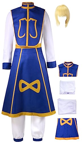 Cnulaueu Erwachsene HUNTER HUNTER Cosplay Kostüm Anzug Anime Manga Halloween Outfit Killua Zoldyck GON Shirt Jacke Full Set (Kurapika mit Perücke, S) von Cnulaueu