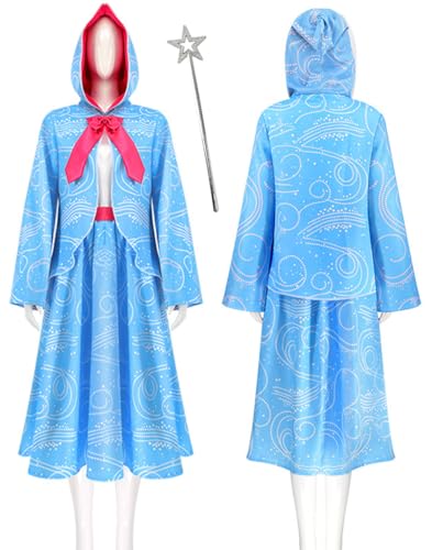 Cnulaueu Frauen Fairy Godmother Cosplay Kostüm Kapuze Umhang Kleid Fliege Anzug Geschichten Halloween Outfits Robe (Blau 2, XS) von Cnulaueu