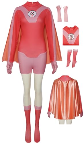 Cnulaueu Frauen Invincible Cosplay Kostüm Atom Eve Rosa Overall Mantel Uniform Anzug Anime Halloween Outfit Bodysuit (Rosa 1, M) von Cnulaueu