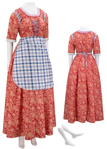Cnulaueu Frauen Snow Princess Cosplay Kostüm Rote Maid Kleid Schürze Halskette Anzug Märchen Weiß Halloween Outfits (Rot, S) von Cnulaueu