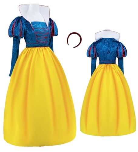 Cnulaueu Frauen Snow Princess Cosplay Kostüm Weiße Prinzessin Blau Samt Kleid Anzug Märchen Halloween Outfits (Blau, XXL) von Cnulaueu