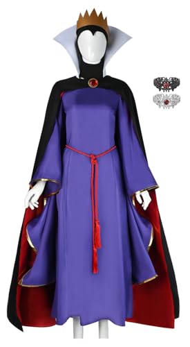 Cnulaueu Frauen White Snow Evil Queen Cosplay Kostüm Böse Königin Kleid Mantel Krone Anzug Märchen Halloween Outfits (Lila, XXL) von Cnulaueu