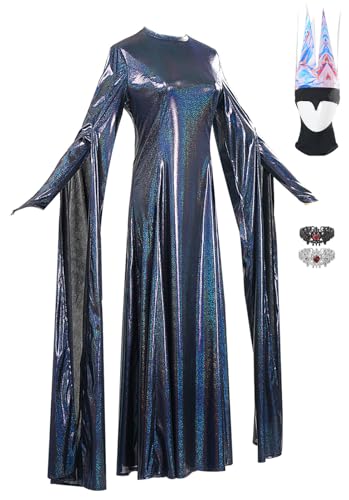 Cnulaueu Frauen White Snow Evil Queen Cosplay Kostüm Böse Königin Kleid Mantel Krone Anzug Märchen Halloween Outfits (Schwarz, L) von Cnulaueu