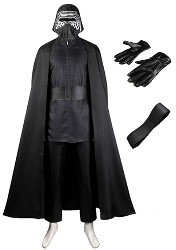Cnulaueu Herren Kylo Ren Cosplay Kostüm Halloween Ritter Outfit Tunika Kostüm Anzug Kapuze Robe Kopfbekleidung Volles Set (Schwarz, L) von Cnulaueu