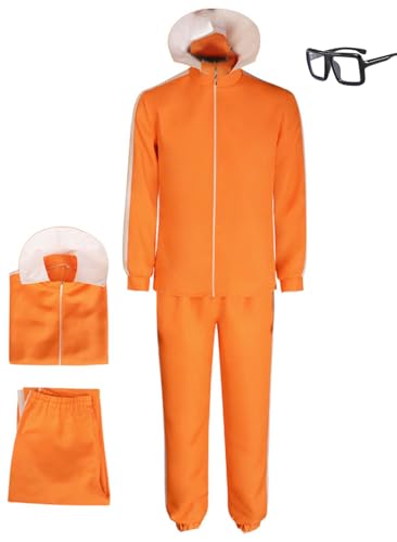 Cnulaueu Herren Victor Cosplay Kostüm Orange Trainingsanzug Jacke Sport Uniform Anzug Anime Die Villian Halloween Outfit Voll Set (Orange, M) von Cnulaueu