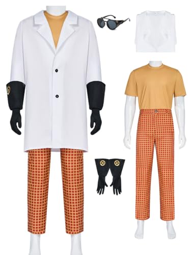 Cnulaueu Männer Dr Nefario Cosplay Kostüm Weiß Labor Mantel Robe Gadgeteer Uniform Orange Anzug Villian Halloween Outfit Vollständiges Set (Weiß, S) von Cnulaueu
