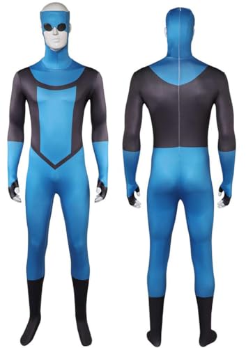 Cnulaueu Männer Invincible Cosplay Kostüm Mark Grayson Jumpsuit Kampf Uniform Anzug Anime Halloween Outfit Bodysuit (Blue, S) von Cnulaueu