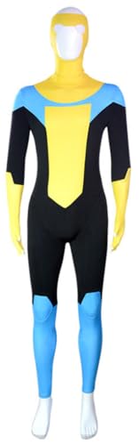 Cnulaueu Männer Invincible Cosplay Kostüm Mark Grayson Jumpsuit Kampf Uniform Anzug Anime Halloween Outfit Bodysuit (Gelb, M) von Cnulaueu