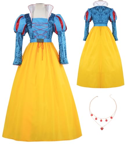 Damen White Snow Prinzessin Cosplay Kostüm Weiße Prinzessin Kleid Mantel Anzug Märchen Halloween Outfits (Blau, S) von Cnulaueu