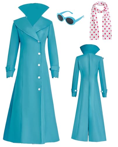 Frauen Lucy Wild Cosplay Kostüm Blauer Trenchcoat Uniform Anzug Der Spion Halloween Outfit Jacke Kleid Schal Set (Mantel Anzug, L) von Cnulaueu