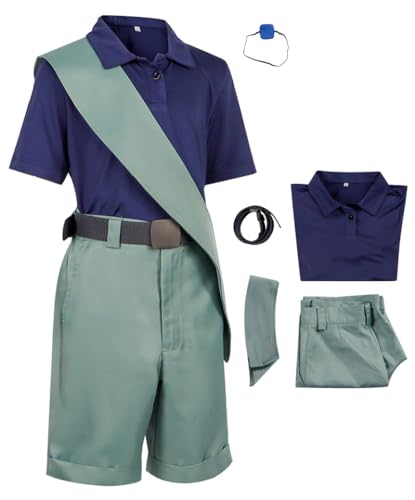 Little Elio Cosplay Kostüm Blau T-Shirt Shorts Gürtel Uniform Anzug Erde Kommissar Halloween Outfits (Blau, XS) von Cnulaueu