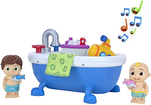 CoComelon Spielzeug Badewannen-Spielset - Spielen Sie mit JJ & Tomtom und ihren Spielzeugbooten und waschen Sie sie mit dem Reinigungstuch - 5-teiliges Set, CMW0028 von CoComelon