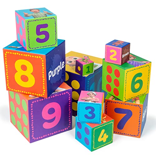 CoComelon Stapelblock-Puzzle für Kleinkinder ab 18 Monaten - Puzzle-Spiel enthält 10 Stapelblöcke mit Bildern und Zahlen für Kinder von CoComelon