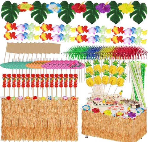 199 Stück Hawaii Party Dekoration Set, Tropische Party Dekoration Set, Hawaii Luau Tischröcke, Hawaii Deko, Banner, Blüten, Künstliche Palmenblätte für Hawaii Party Deko Beach Tropischen Garten Party 199 Stück Hawaii Party Dekoration Set, Tropische Party Dekoration Set, Hawaii Luau Tischröcke, Hawaii Deko, Banner, Blüten, Künstliche Palmenblätte für Hawaii Party Deko Beach Tropischen Garten Party von CoKeeSun