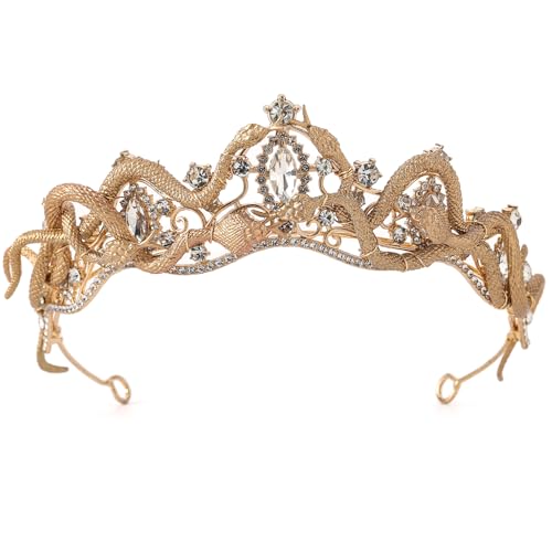 Goldfarbene Medusa-Schlangenkrone – Schlangen-Stirnband, Gothic, griechische Göttin, Kopfschmuck, Luxus-Strass-Kopfschmuck für Damen, Renaissance, Halloween, Cosplay, Kostüm, Party, Abschlussball von CoTeeZa