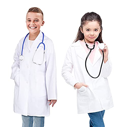 CoatCool Arztkittel Kinder Kittel Baumwolle Laborkittel für Kinder Junge Mädchen Chemie Kittel Labormantel Langarm Medizin Laborkittel Weiß Kostüm Doktor Mantel Kinder für Schüler Studium Labor, L von CoatCool