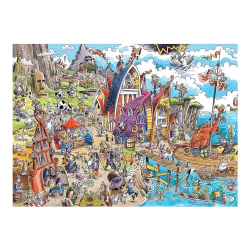 Cobble Hill 1000 Teile Puzzle – DoodleTown: Viking Village – Musterposter im Lieferumfang enthalten von Cobble Hill