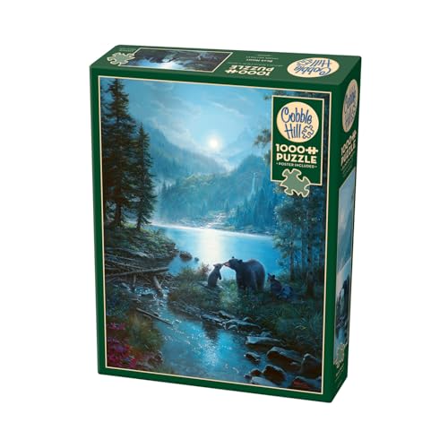 Cobble Hill 3840008 Bären im Mondschein, 1000 Teile Puzzle inkl. Puzzleposter für Erwachsene und Kinder ab 12 Jahren, Landschaftspuzzle, Nacht, See von Cobble Hill