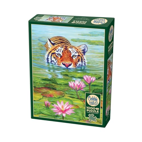Cobble Hill 3840031 Tiger im Land des Lotus, 1000 Teile Puzzle inkl. Puzzleposter für Erwachsene und Kinder ab 12 Jahren, Asien, Tigerpuzzle von Cobble Hill