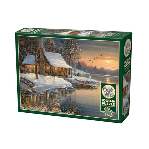 Cobble Hill 3840200 Blockhütte im Winter, 1000 Teile Puzzle inkl. Puzzleposter für Erwachsene und Kinder ab 12 Jahren, Landschaftspuzzle, Blockhaus von Cobble Hill