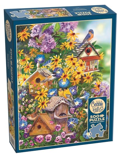 Cobble Hill 3845113 Vogelhäuser und Blumen, 500 Teile Puzzle inkl. Puzzleposter für Erwachsene und Kinder ab 12 Jahren, Vogelpuzzle, Blumenpuzzle von Cobble Hill