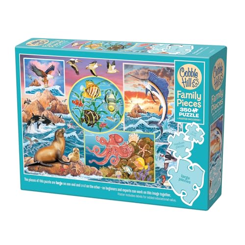 Cobble Hill 3847003 Magie des Ozeans, Familienpuzzle, 350 Teile Puzzle mit unterschiedlich großen Puzzleteilen inkl. Poster, Generationenpuzzle ab 9 Jahren, Tierpuzzle von Cobble Hill